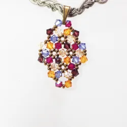 Pendant 30cm - Malvina Rhombus S-Khaki Braid - Pendant 30cm - Laiton bronze